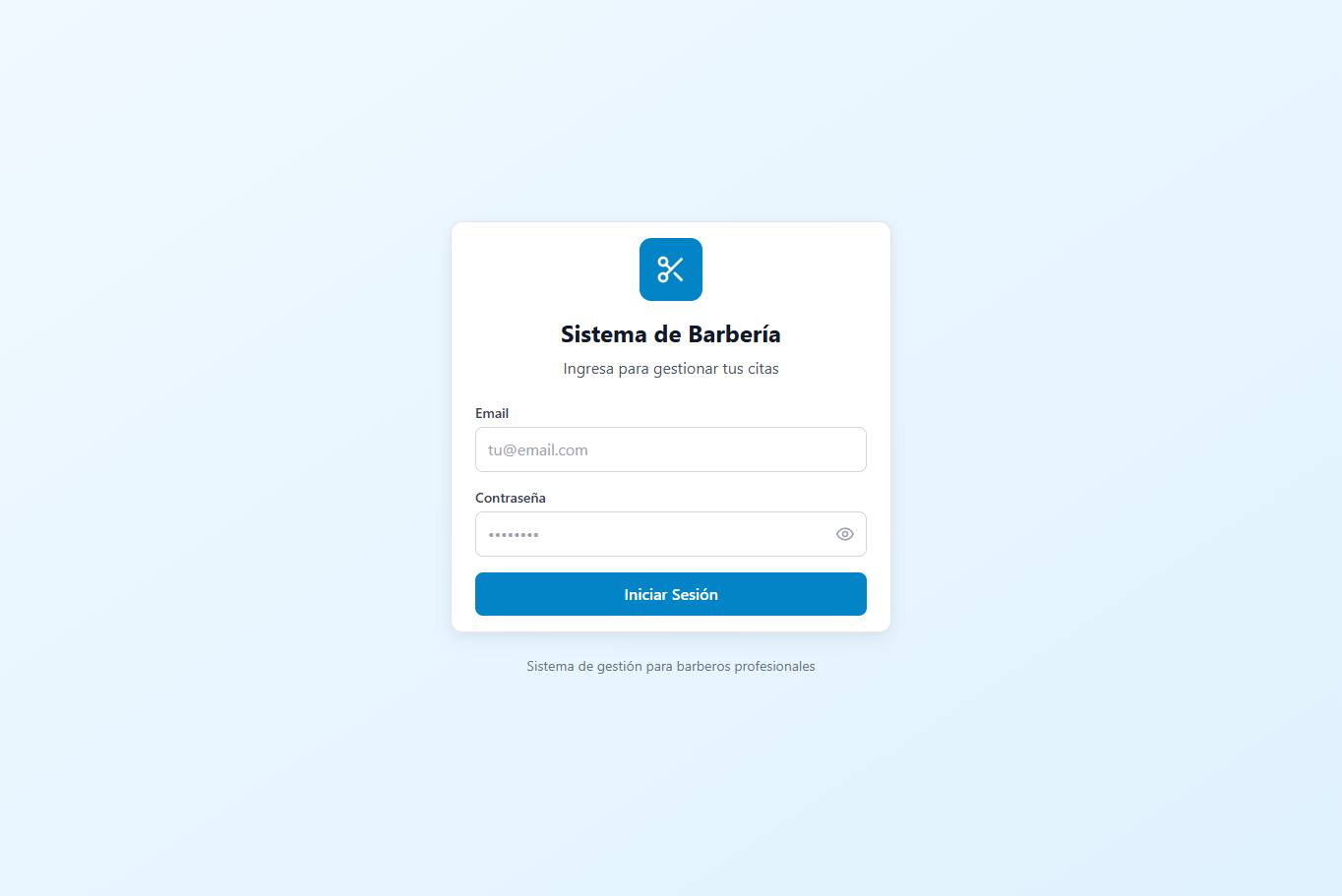 Captura del sitio de Sistema de barbería
